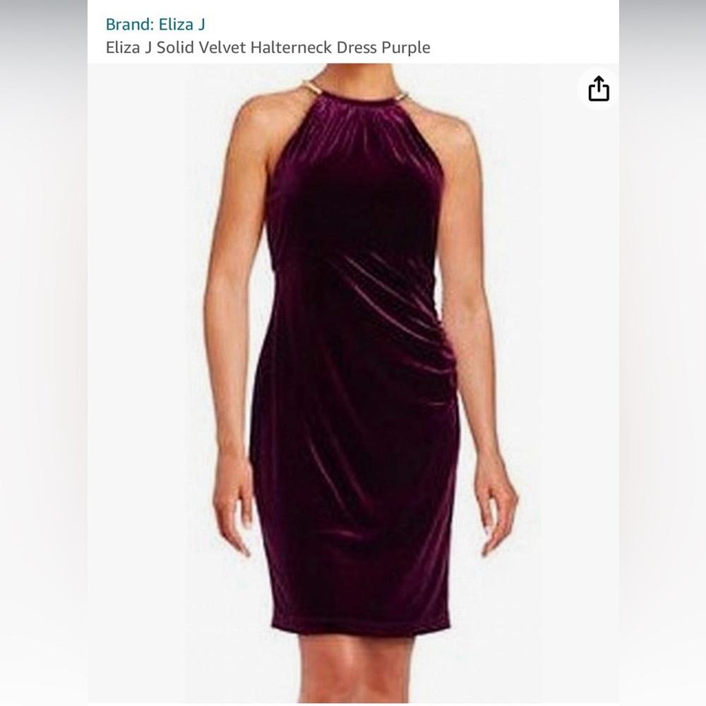 Eliza J Solid Velvet Halterneck Dress blue